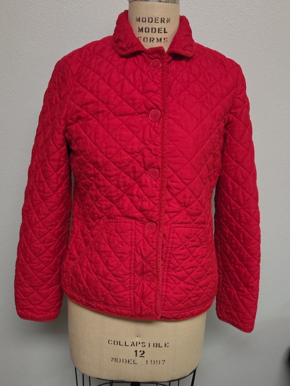 Chaps Quilted Red Button-Front Puffer Jacket